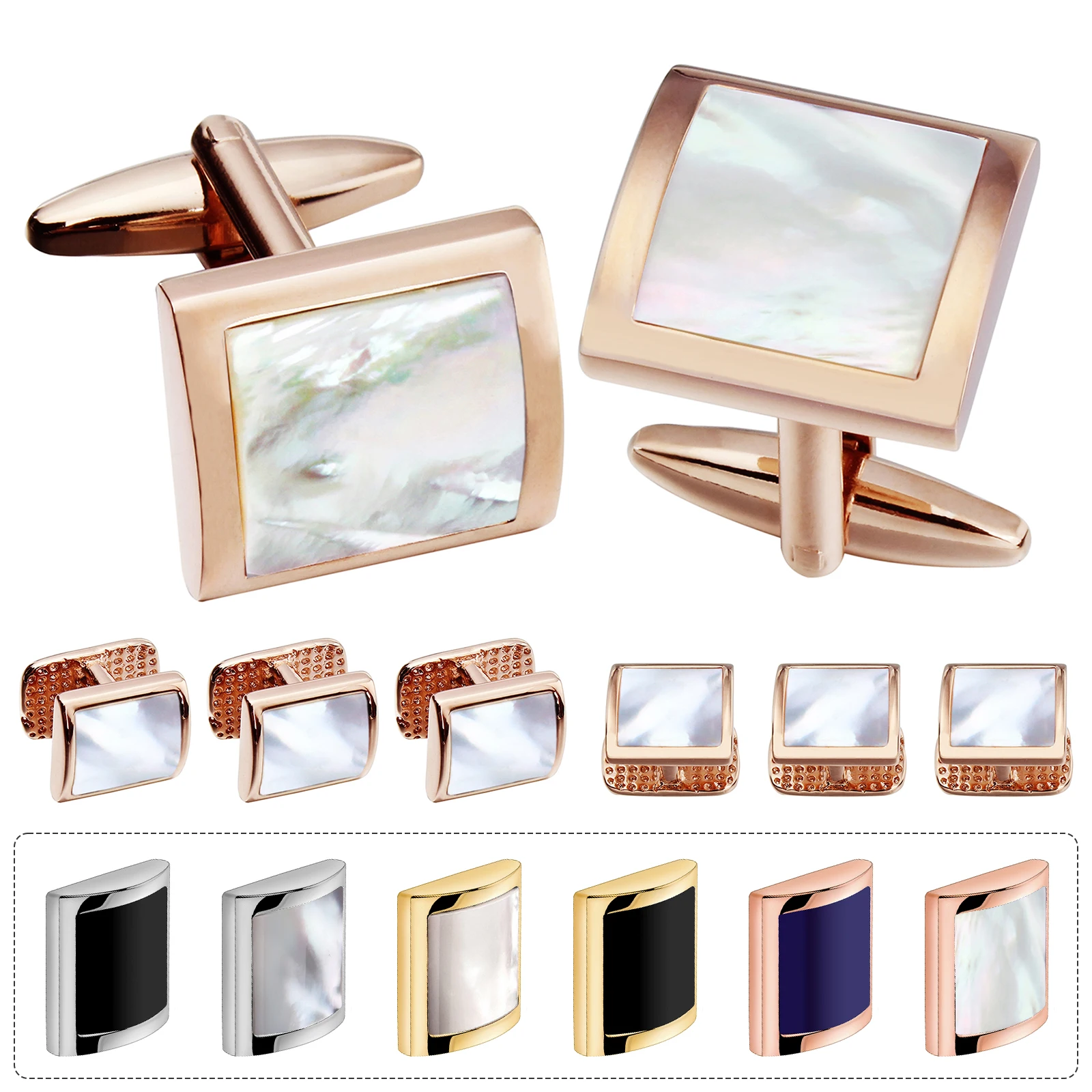 

HAWSON Square Brass Cufflinks for Mens Tuxedo Shirt Pearl Shell Cuff Links Buttons Studs Set Brand Man Wedding Jewelry