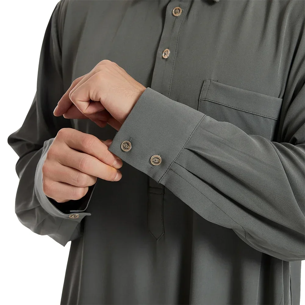 Bata árabe para hombre, vestido Maxi informal de manga larga con botones islámicos, ropa musulmana Ramadán Jubba Thobe Dubai Turquía Abaya Abayas caftán