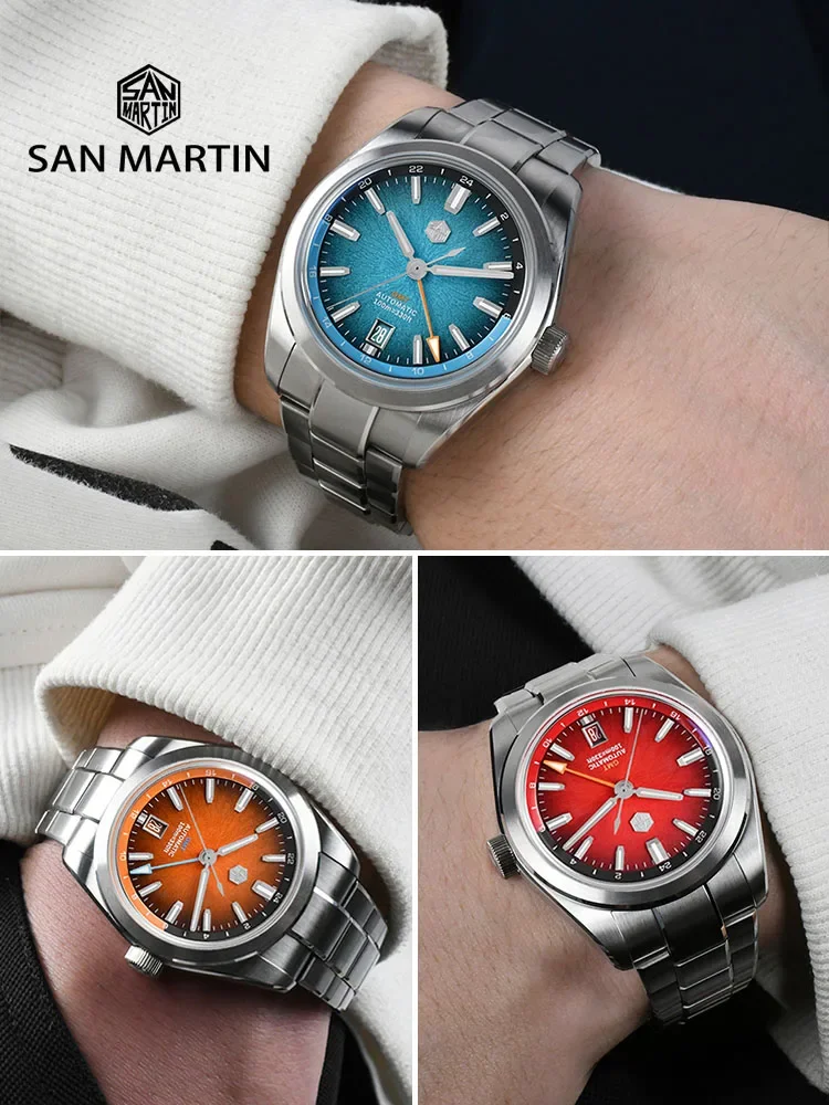 San Martin New 39mm Enamel JianZhan GMT Miyota 9075 Watch Luxury Gada Men Automatic Mechanical Dress Watch Chinese Style SN0144