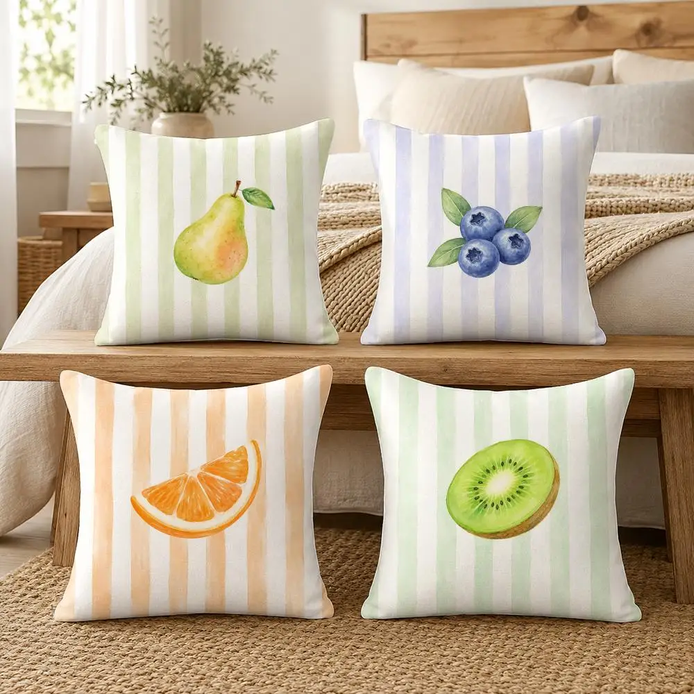 Modern Minimalist Lemon Stripe Design Cushion Cover Soft Short Plush Pillow Cover Smooth Cozy Texture Cushion Case Home Decor