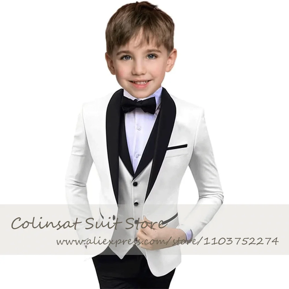 3 Pieces Suit for Boys Shawl Lapel Blazer Vest Pant Suits Set Page Boy Formal Tuxedo Wedding Violin Performance Costume Children