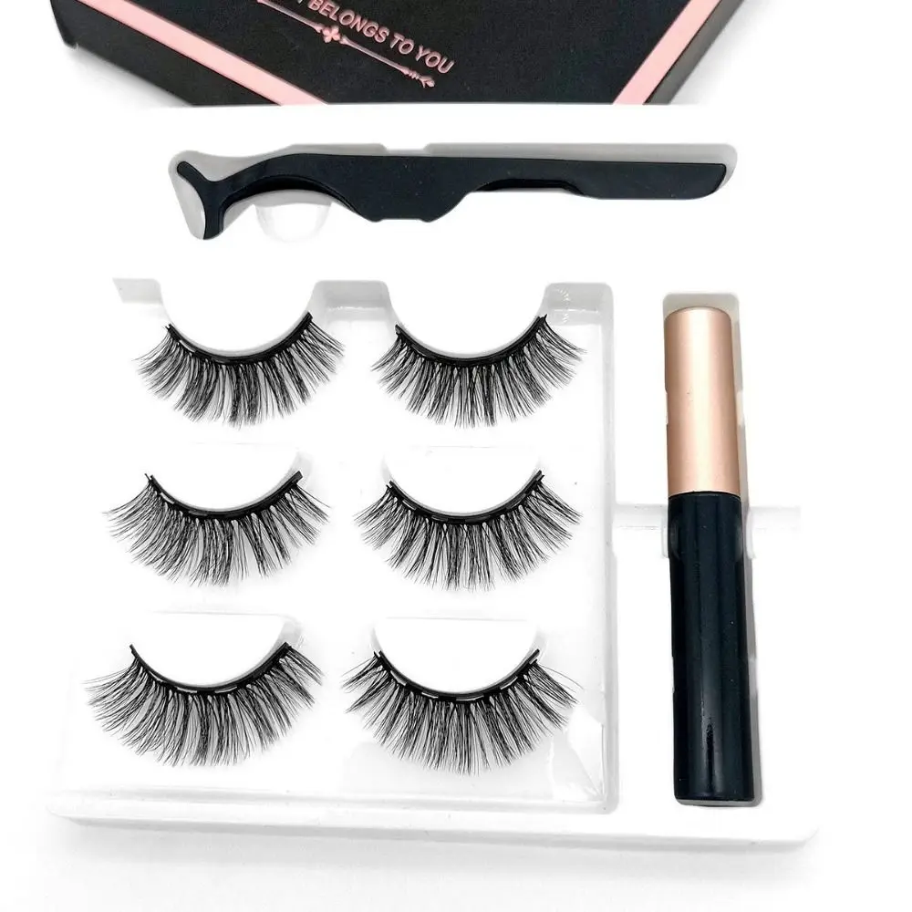 อายไลเนอร์แม่เหล็กดูดขนตาปลอมReusableติดทนนานกาวฟรีFalse Eyelashesแต่งหน้า 3Dปลอมขนตาชุด