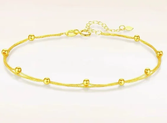 18K Gold Jewellery Bracelet 15+3cm Solid AU750 Adjustable Chopin Chain for Women Fine Jewelry Wedding Gift 9 beads