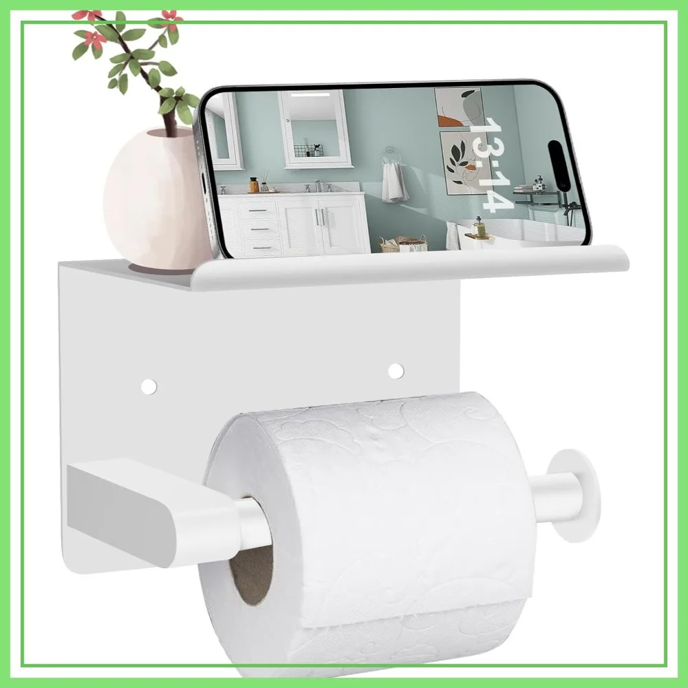 

Self Adhesive Toilet Paper Holder White, Wall Mount Heavy Duty Rustproof Towel Holder for Bathroom Kitchen