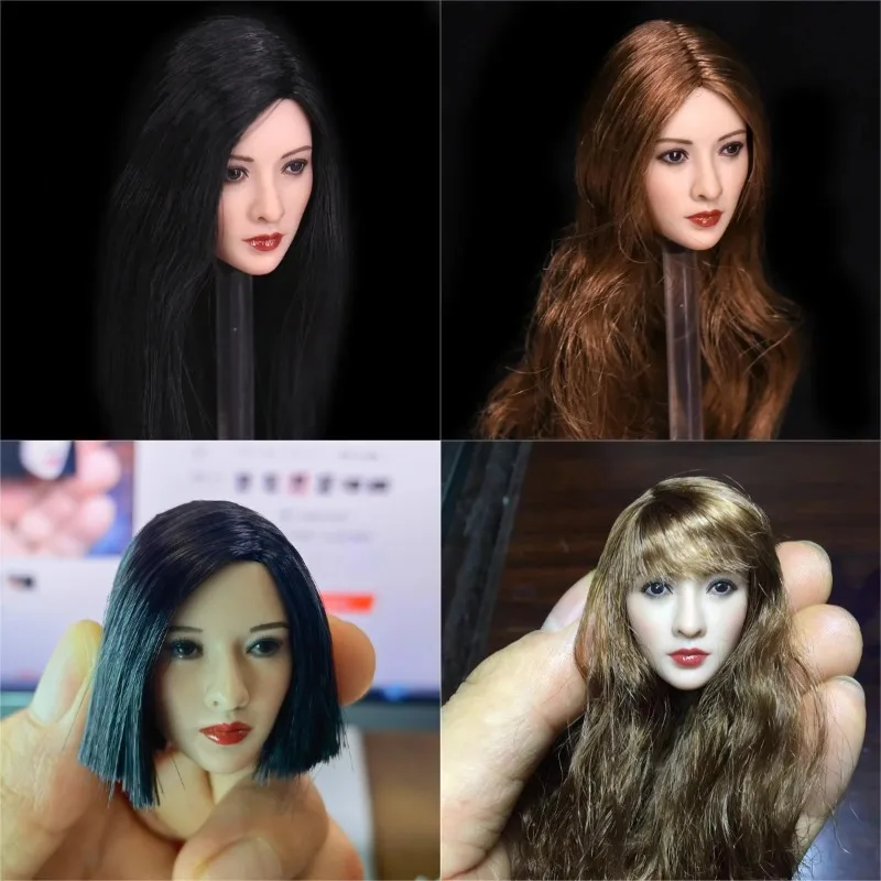 

1/6 Scale Accessoires Asian Womens Head Sculpt for 12 Inches Female Bodies Similar to Liu Yifei Jing Tian Long Brown Curls Hair