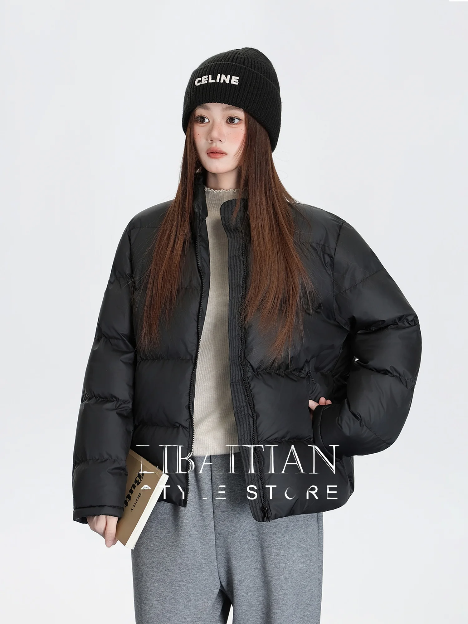 

Корейская простая черная свободная хлопковая куртка с отложным воротником для женщин, новая теплая зимняя короткая куртка-пуховик, верхняя одежда