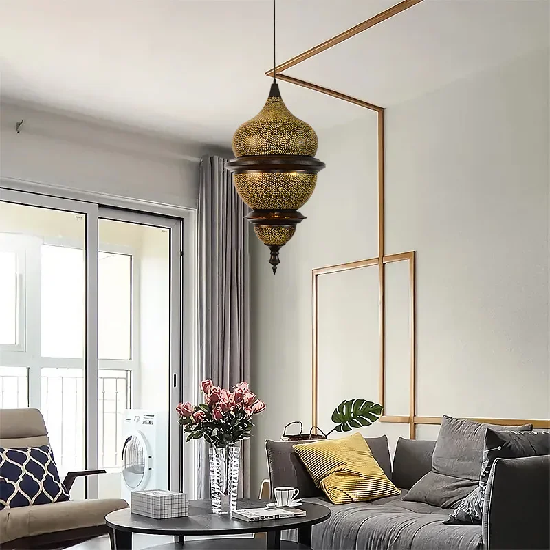 

SANDYHA Thai Style Iron Hollow Out Pendant Lamps Exotic Home Decor Lighting for Dining Living Room Bar Coffee Shop Chandelier