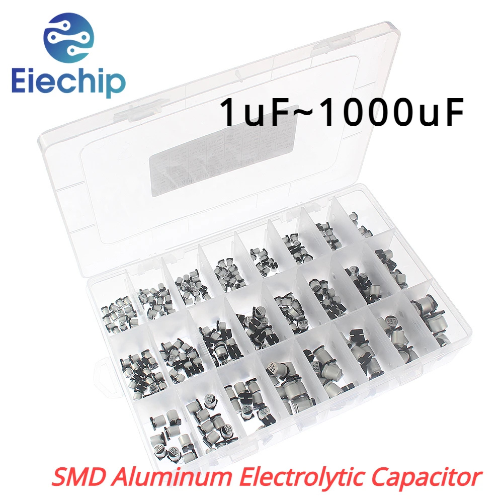 

400pcs/lot 1uF-1000uF Electrolytic Capacitor Assorted Kit 24 Values 10V-50V SMD Aluminum Electrolytic Capacitor 4.7uf 10uf 22uf