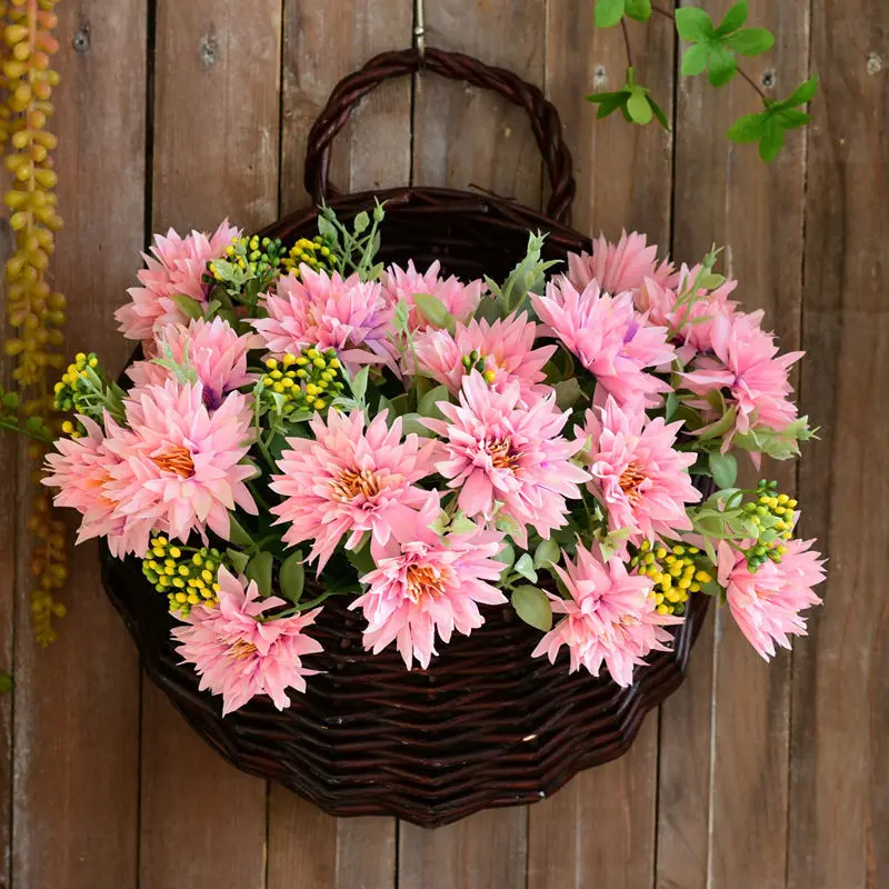 

Handmade Wicker Hanging Flower Basket Fake Flower Set Courtyard Garden Furnishing Crafts Layout Gallery Porch Pendant Decoration