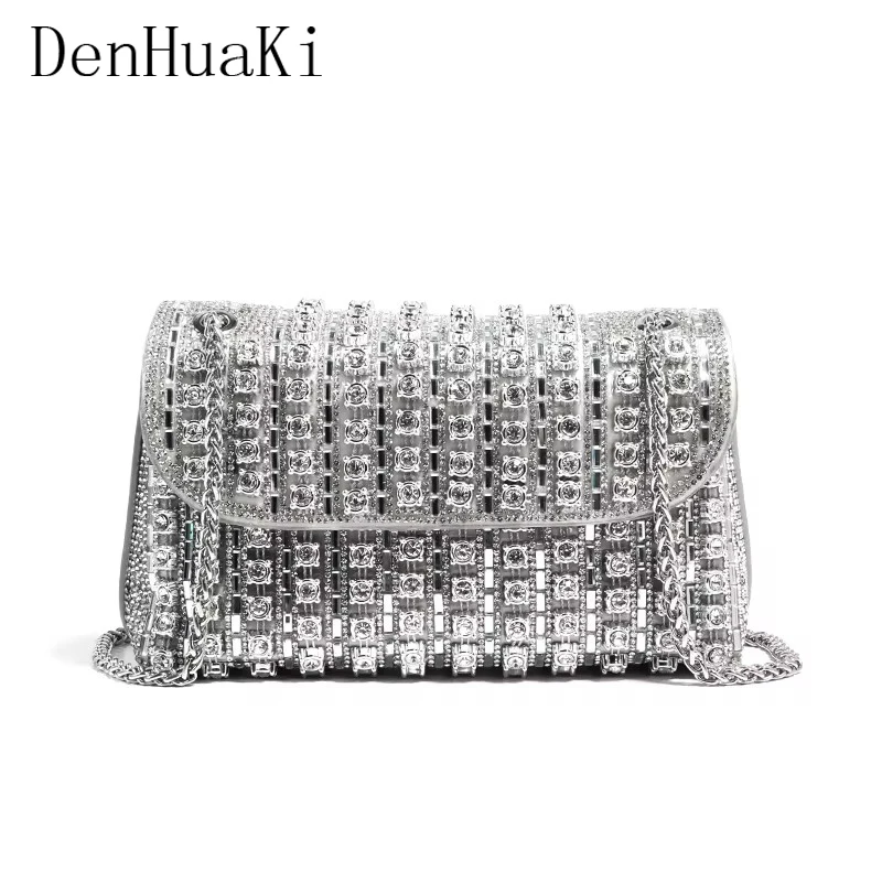 

Shiny Rhinestone Women's Bag Chain Shoulder Bag Metal Style Ladies Bag Clutch Designer Evening Bag