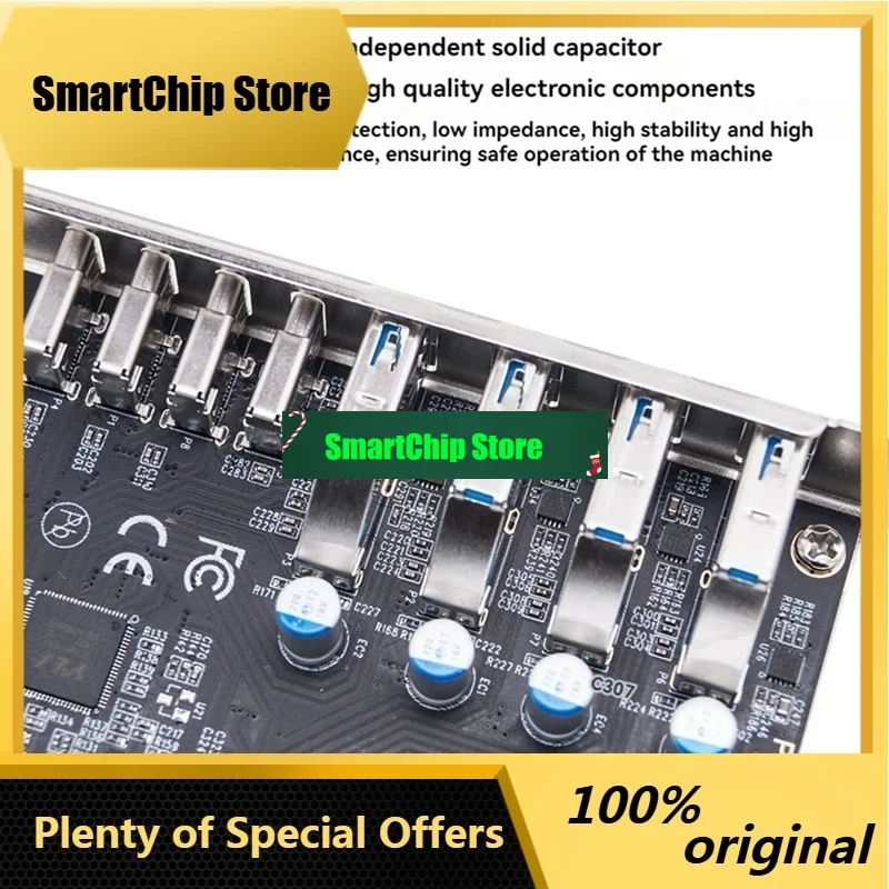 SmCpTop-PCIE USB3.2 GEN2 10Gbps Expansion Card PCI Express X4 To 4 Port TYPE A + 4 Port TYPE C Adapter USB HUB For Desktop PC