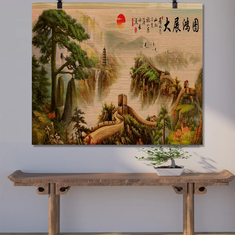 Chinese Bamboo Curtain Hanging Painting, Zen Tea House, Teahouse, Office, Retro Background, Wall Decoration, New