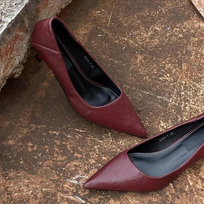 Весенне-осенняя женская обувь для отдыха и поездок на работу, простое корейское издание, туфли на высоком каблуке с острым носком, тонкая пошитая обувь для женщин