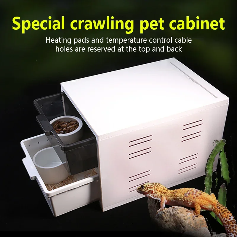 Pet Reptiles PVC Feeding Box 6W Reptile Breeding Tank with Heating Pad  Insect Lizards House Drawer Cage Lizard Snake Incubator