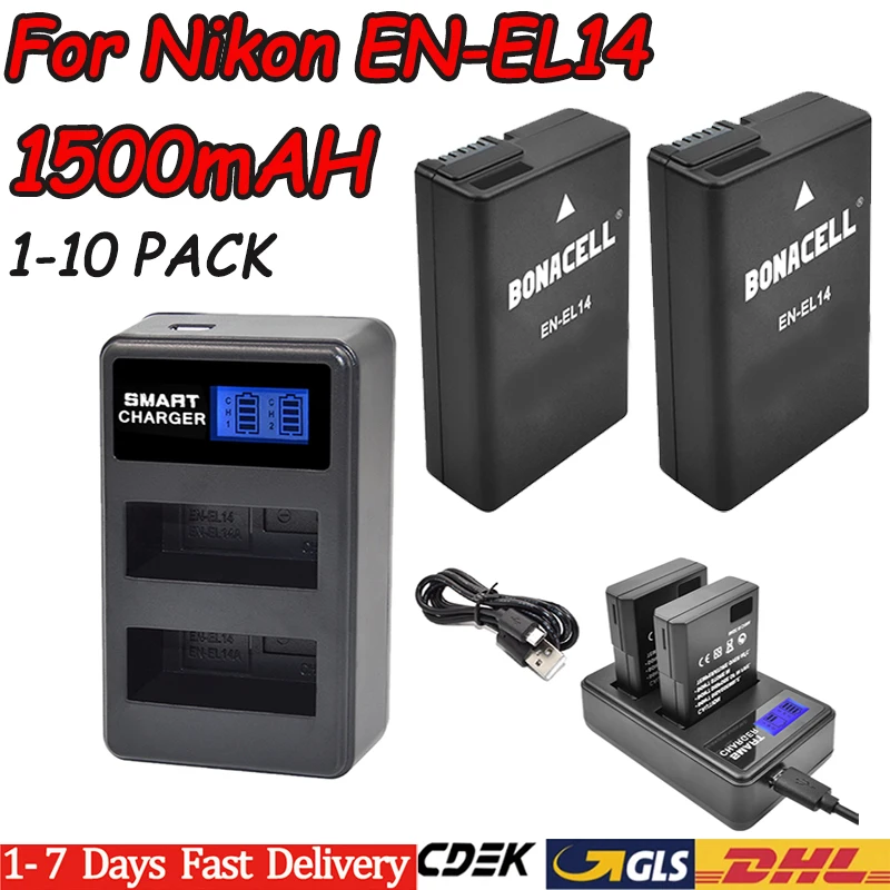 1-10 PACK 1.50Ah EN-EL14a EN-EL14 Battery for Nikon D5500 D5600 D3400 D3500 D5100 D5200 D5300 D3100 D3200 D3300  P7700 P7800 Cam