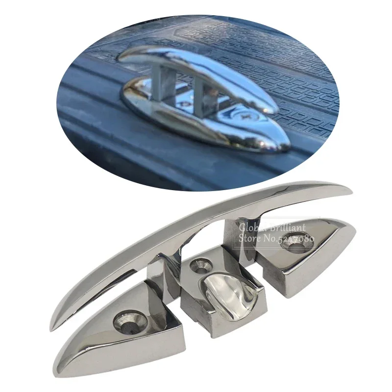 

5inch 6inch Marine Mooring Folding Cleat 316 Stainless Steel High Mirror Polished Glossy Boat Deck Folding Cleats Parts