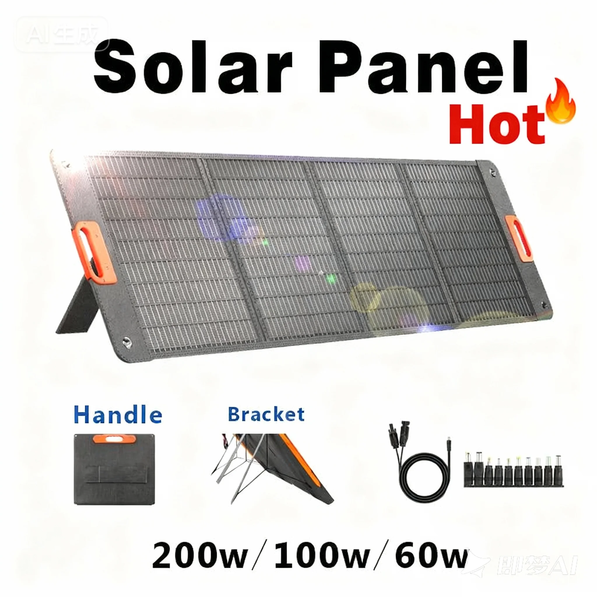 

Solar Panel Foldable and Portablel 100 / 200W Solar Battery Charger，Suitable for 1000W, 1800W, 2400W portable power stations,