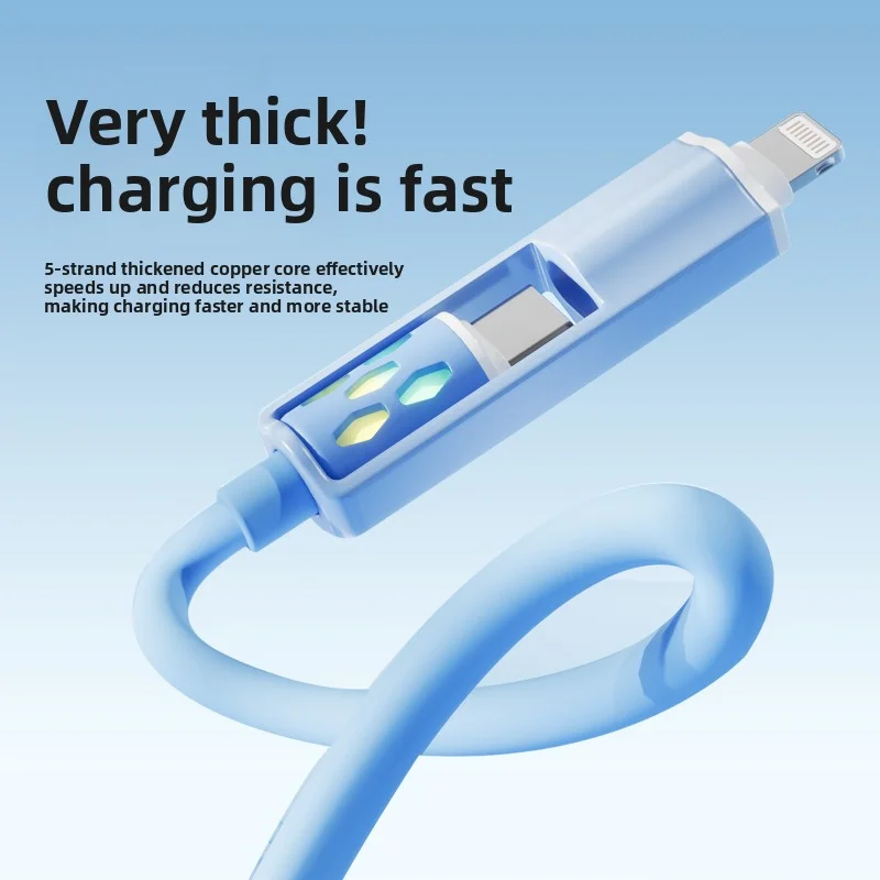 4-in-1 PD60W Super Fast Charging Cable RGB Breathing Light Type-C For iPhone7-16ProMax iPad Notebook Tablet Mobile Phone Samsung