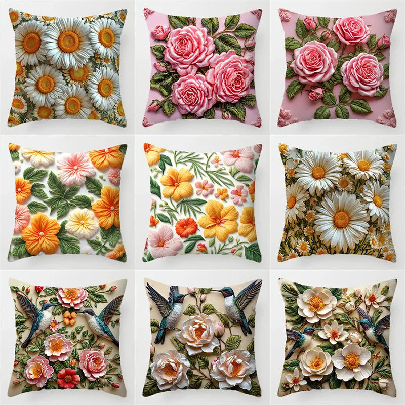 Retro floral and bird pattern series throw pillow cover with short plush print for living room sofa decoration cushion cover