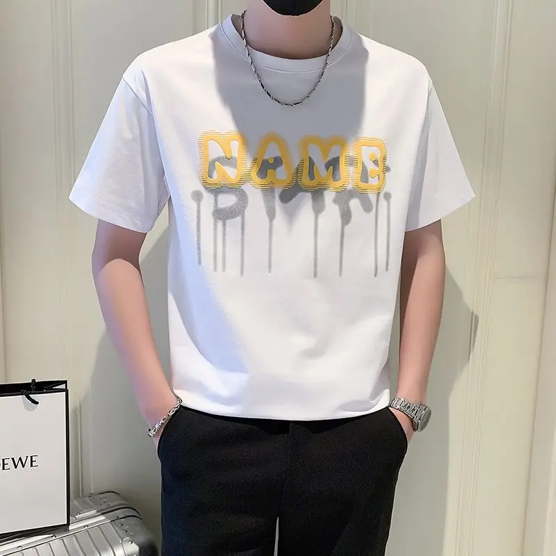 الصيف الرجال الجديدة قصيرة الأكمام تي شيرت العلامة التجارية العصرية Ins المألوف جولة الرقبة إلكتروني الطباعة تصميم نصف كم #2