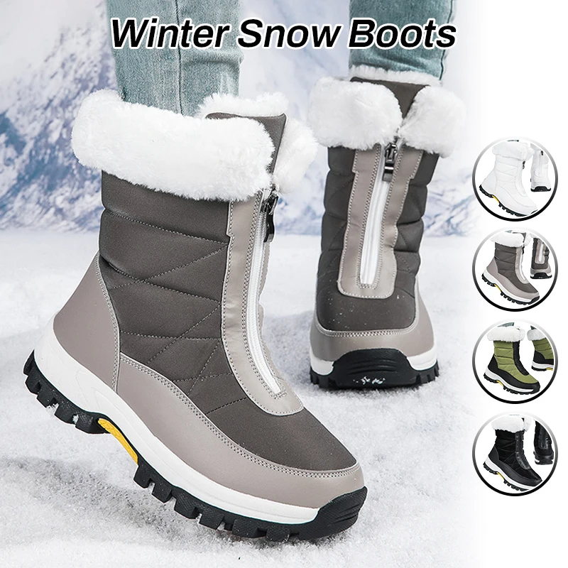 

Women Winter Boots Warm Non Slip Black Snow Boots Zipper Boots Winter Shoes Flat Shoes Women's Elegant Long Boots New