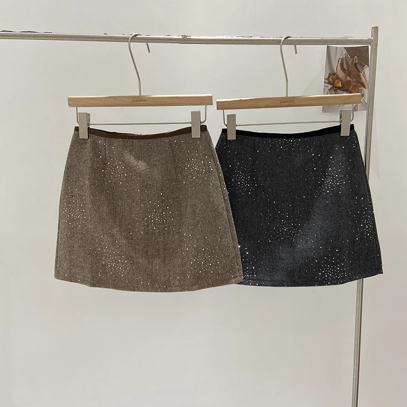 Sequins Women Skirts Spring Autumn Korean Fashion A-line Sweet Faldas Mujer High Waist Elegant Simple Mini Skirt