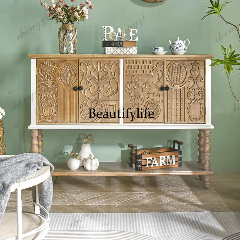F150 French retro arched living room carved bookcase floor-to-ceiling display dining side high cabinet