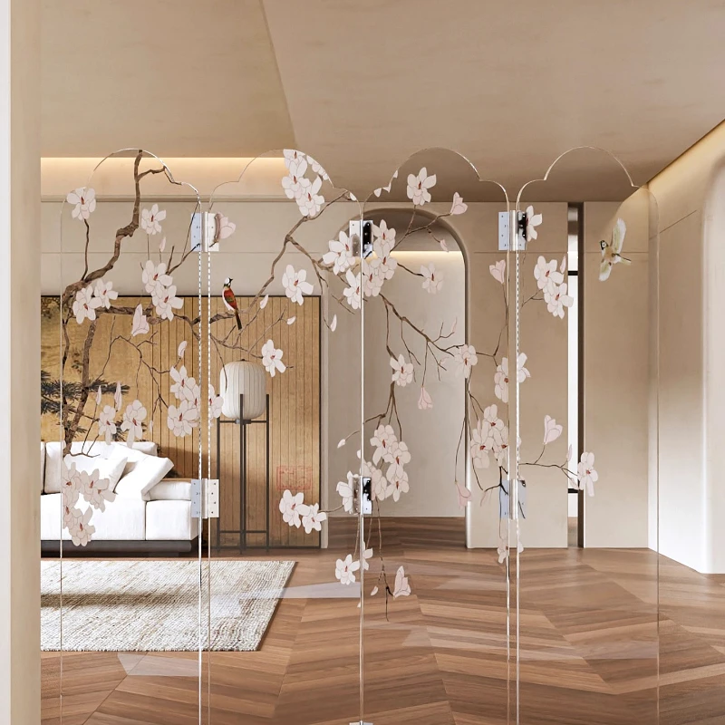 

New Chinese acrylic screen simple living room foldable mobile blocking semi-transparent light-transmitting screen