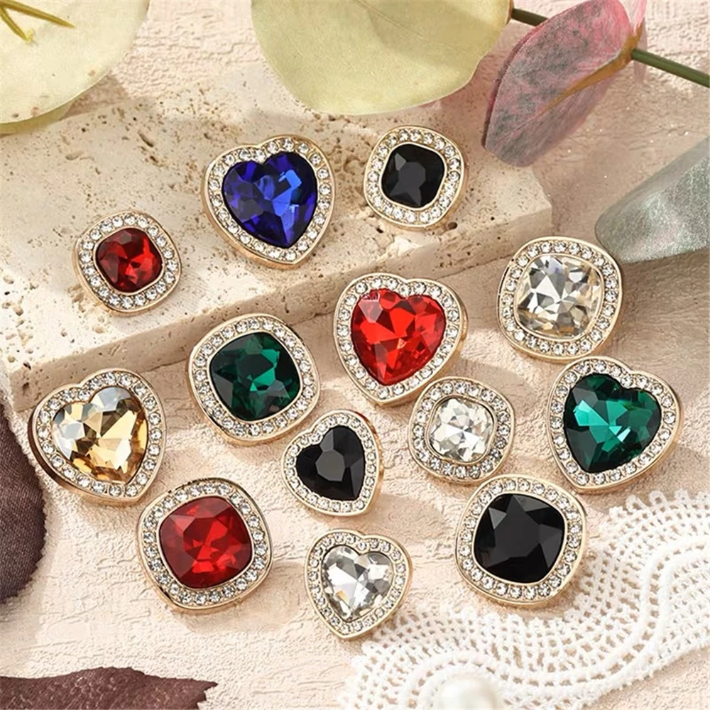 FCXDG 10pcs Super Beautiful Luxury Gem Buttons Women's Clothing Decorative Accessories Dress Fur Coat Rhinestone Heart Buttons