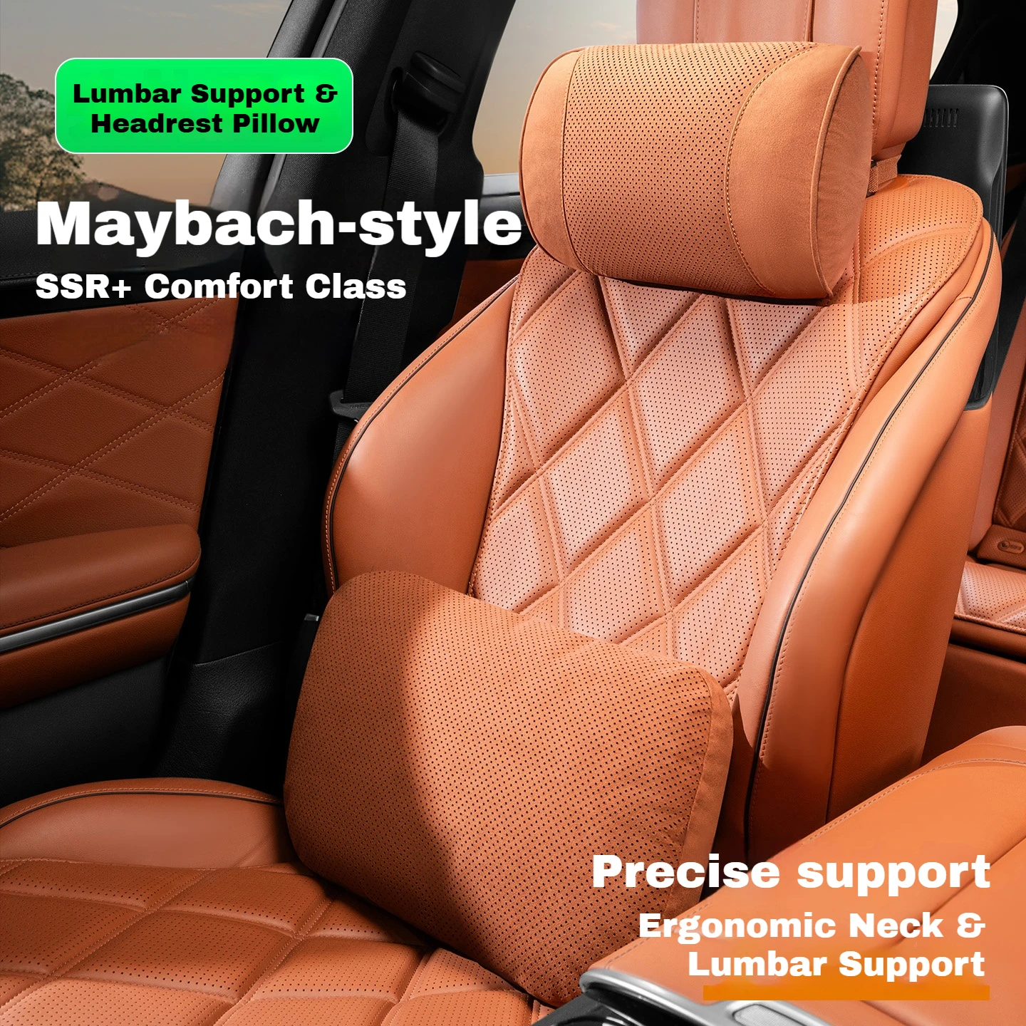 

Suede Maybach Style Car Headrest And Waist Support Set American Dupont Cotton Soft Skin-friendly Breathable And Comfortable
