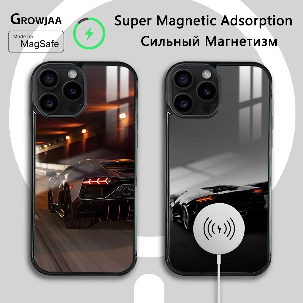 

LP-700 Supercar Cool Black Phone Case For iPhone 16 15 14 13 12 11 Pro Max Plus Mini New Magsafe Mirror Wireless Magnetic Cover