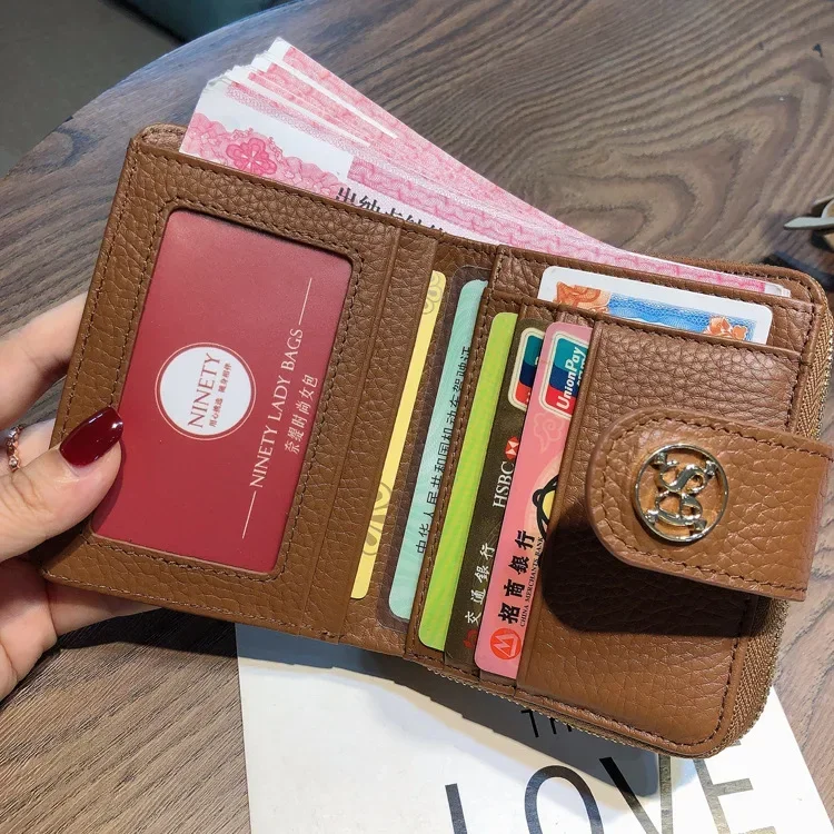 Women Short PVC + Genuine Leather Wallets Vintage Letters Small Purse Large-capacity Coin Card Holder High-quality Wallet 7-5