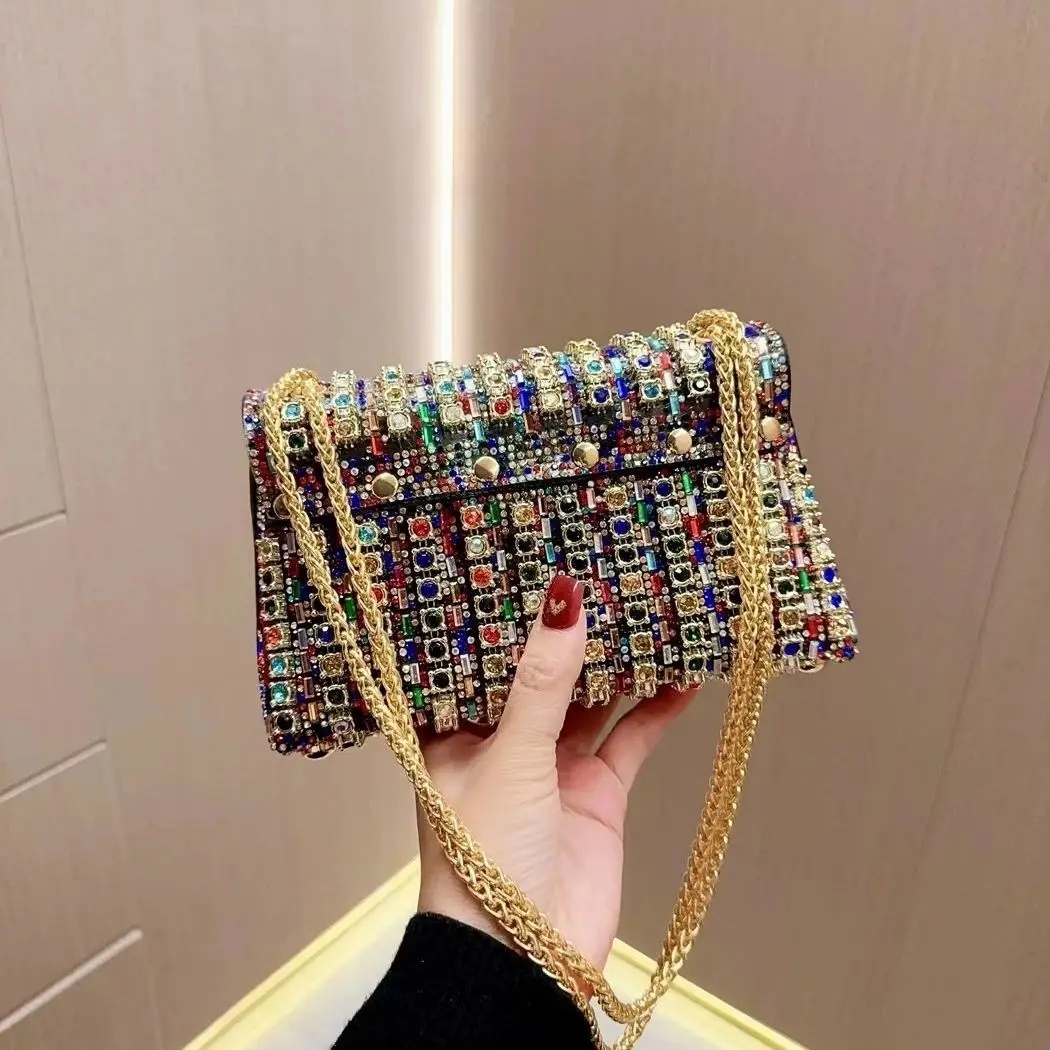 New Design Diamond-encrusted Dinner Party Small Square Bag Single Shoulder Crossbody Armpit Bag Full Diamond Bag