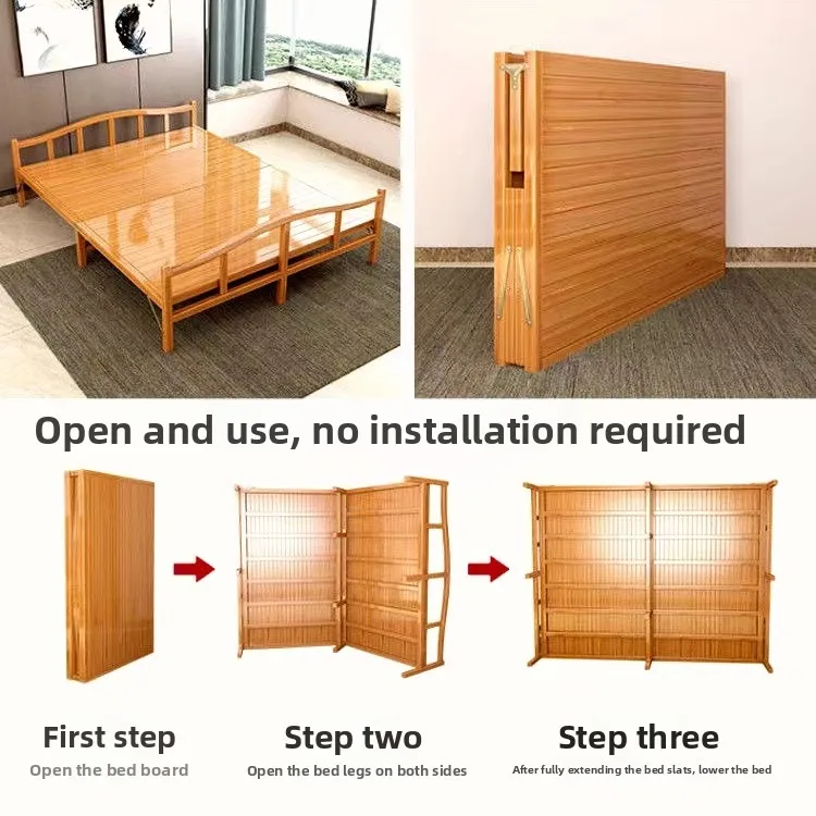 HYS bamboo bed foldable bed office portable lunch break simple hard board bed
