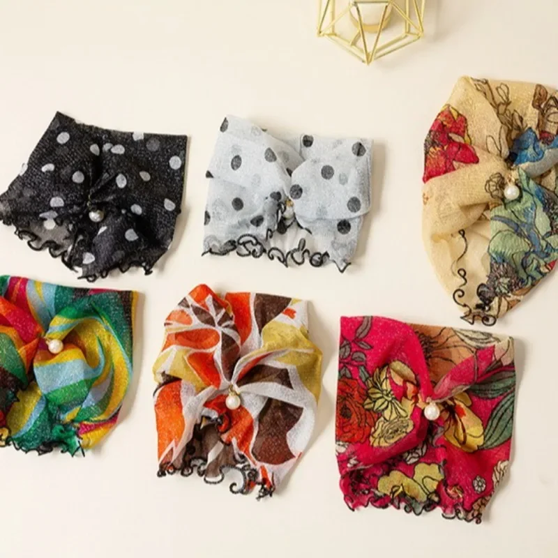 Pearl Sunscreen Neck Wrap for Women Gold-Threaded Ruffled Edges Sheer Mesh Neck Gaiter  Summer UV Protection,Stylish Accessory