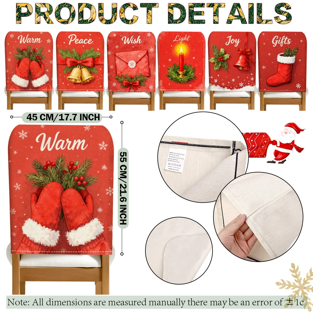 Christmas Gloves Bell Socks Chair Cover Slipcovers Set of 2/4/6 100% Polyester Dining Room Office Banquet Chair Protective Cover