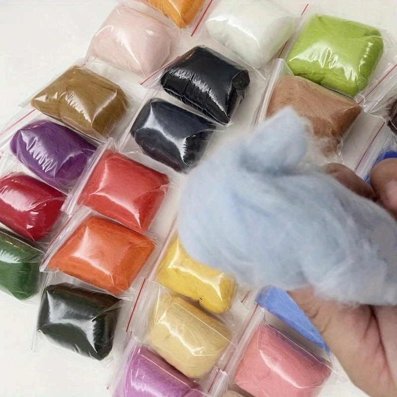 1 Set 24 Colors Queensland 70S Wool Roving For Needle Felting Hand Spinning DIY Fun Doll Needlework 5g/bag