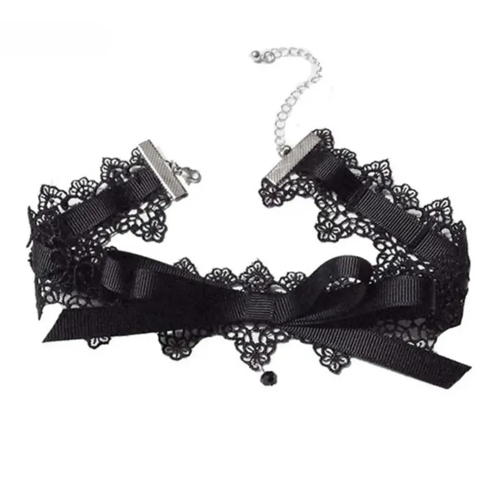 Gothic Vintage Black Lace Bowknot Choker Necklace Elegant Short Collar Chain Fashion Jewelry for Women view 5