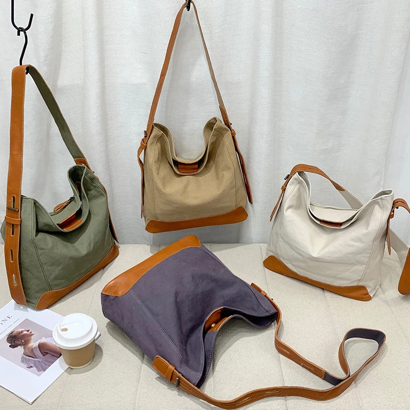 Retro patchwork commuter bag - large capacity wide shoulder versatile women's bag can hold A4 books crossbody bag, bucket shape