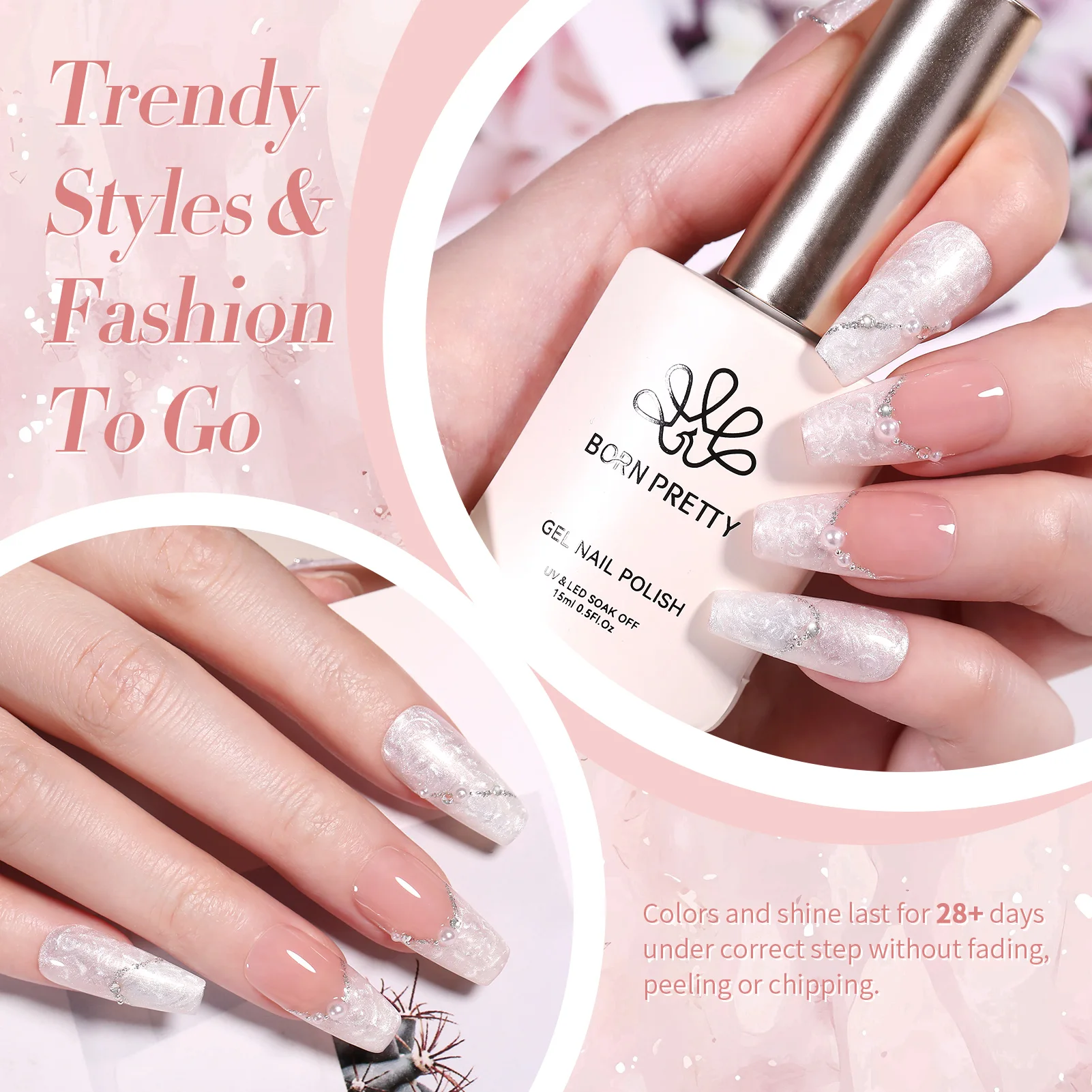 ยาทาเล็บเจล BORN PRETTY สีขาวมุก 15 มล. แบบลอกได้ด้วยน้ำยา UV สำหรับทำเล็บ DIY ดีไซน์สวยงาม เหมาะสำหรับทำเล็บมือ ทำเล็บที่บ้าน และร้านทำเล็บ