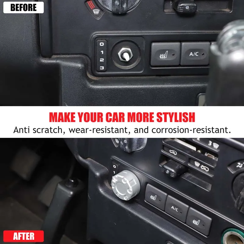 

Aluminum Alloy silver For Land Rover Defender 90 110 2004-2018 Car headlight height adjustment knob cover sticker accessories