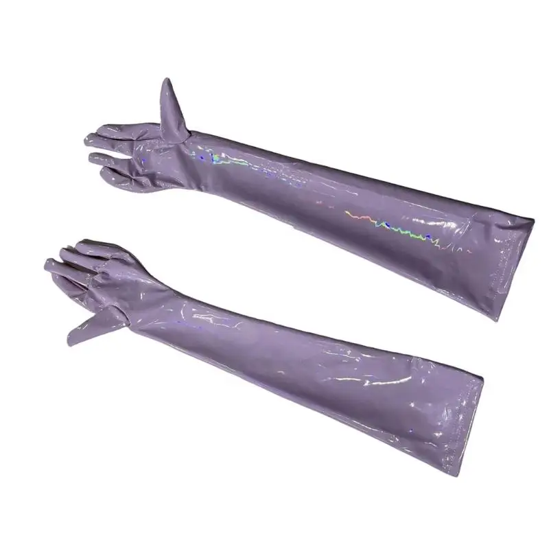 652F قفازات نسائية عصرية طويلة من جلد البولي يوريثان قفازات عالية اللمعان ملابس لعب الأدوار وملابس المناسبات الخاصة