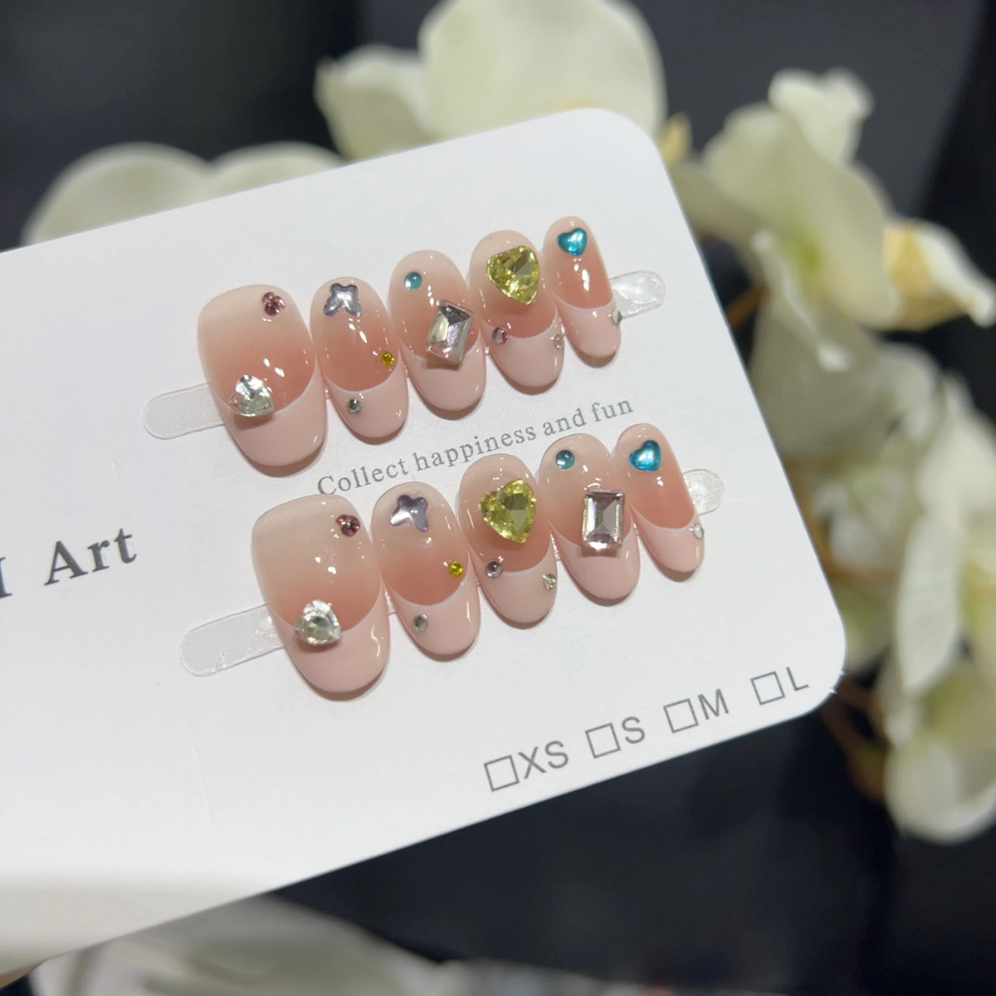 10pcs high-end French three-dimensional gemstone and small diamond embellishments handmade fake nails, Pure desire and elegant s