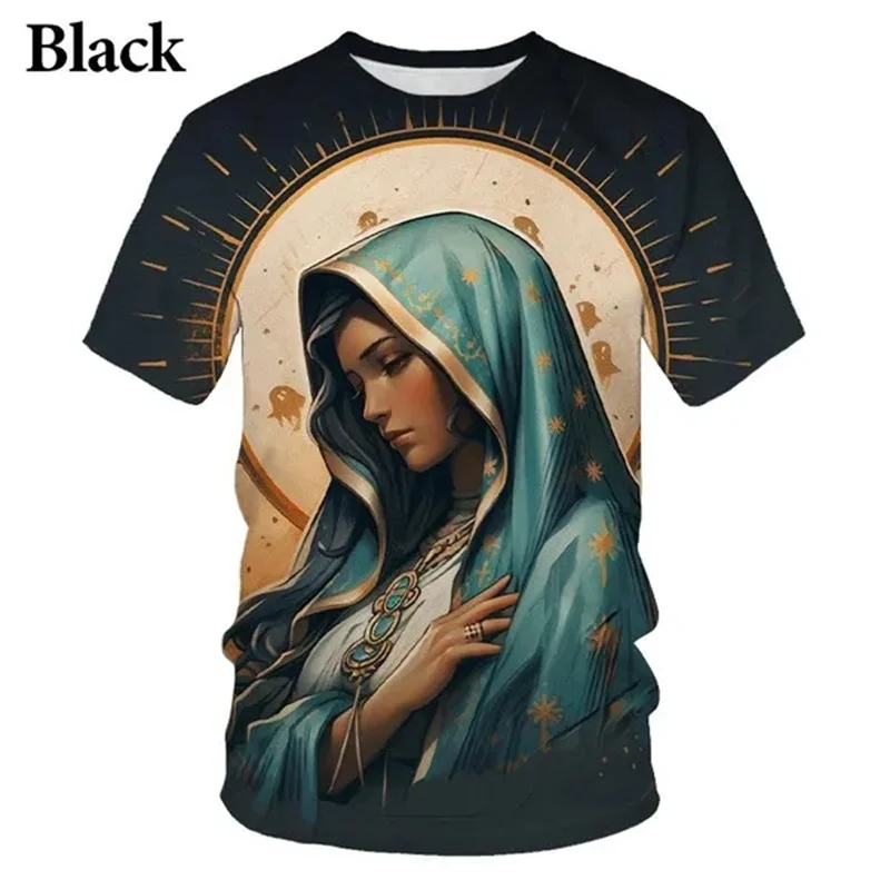 

Virgin Mary Christian Graphic T-shirt 3D Printing Mother Of God Cross Faith Casual T Shirt Cool And Fun Leisure Streetwear Tops