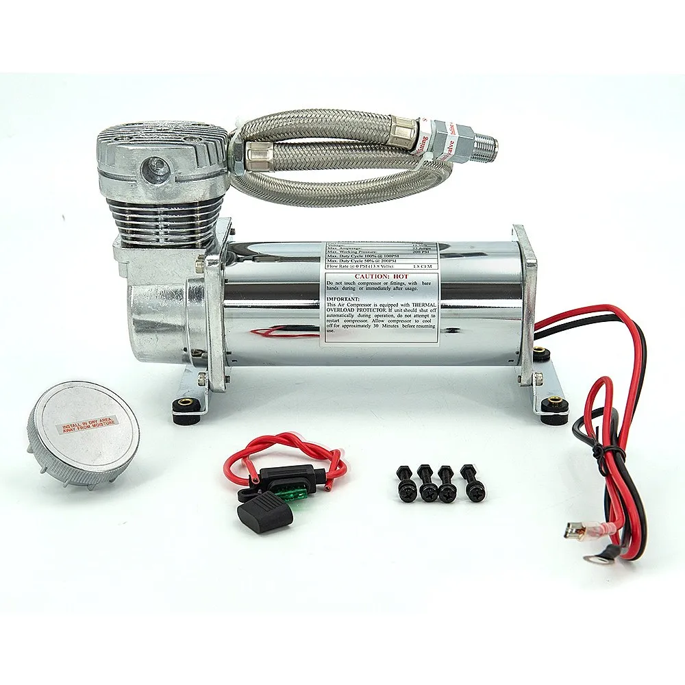 Universal 12V Silver Air Ride Suspension Compressor Kit 200 PSI 3/8 NPT Car Air Pump