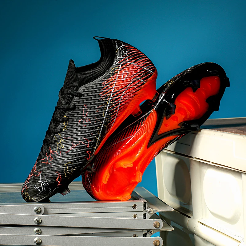High Ankle Soccer Cleats Men Firm Ground Rubber Studs Breathable Shockproof Non Slip Outdoor Lawn Training Football Boots