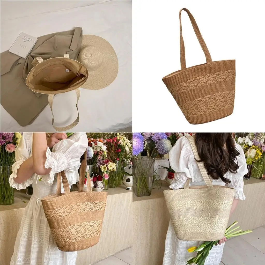 

Spacious Straw Shoulder Bag Handbag for Summer Travel and Leisure Activities