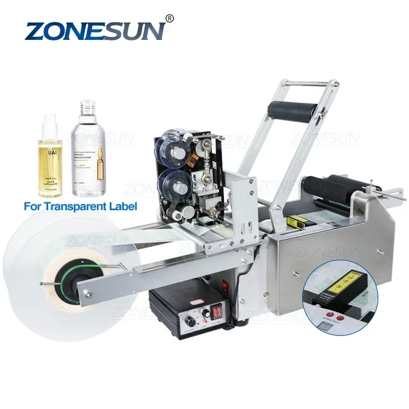 

ZONESUN Semi Automatic Round Jar Wine Transparent Sticker Label Applicator Glass Plastic Bottle Labeling Machine