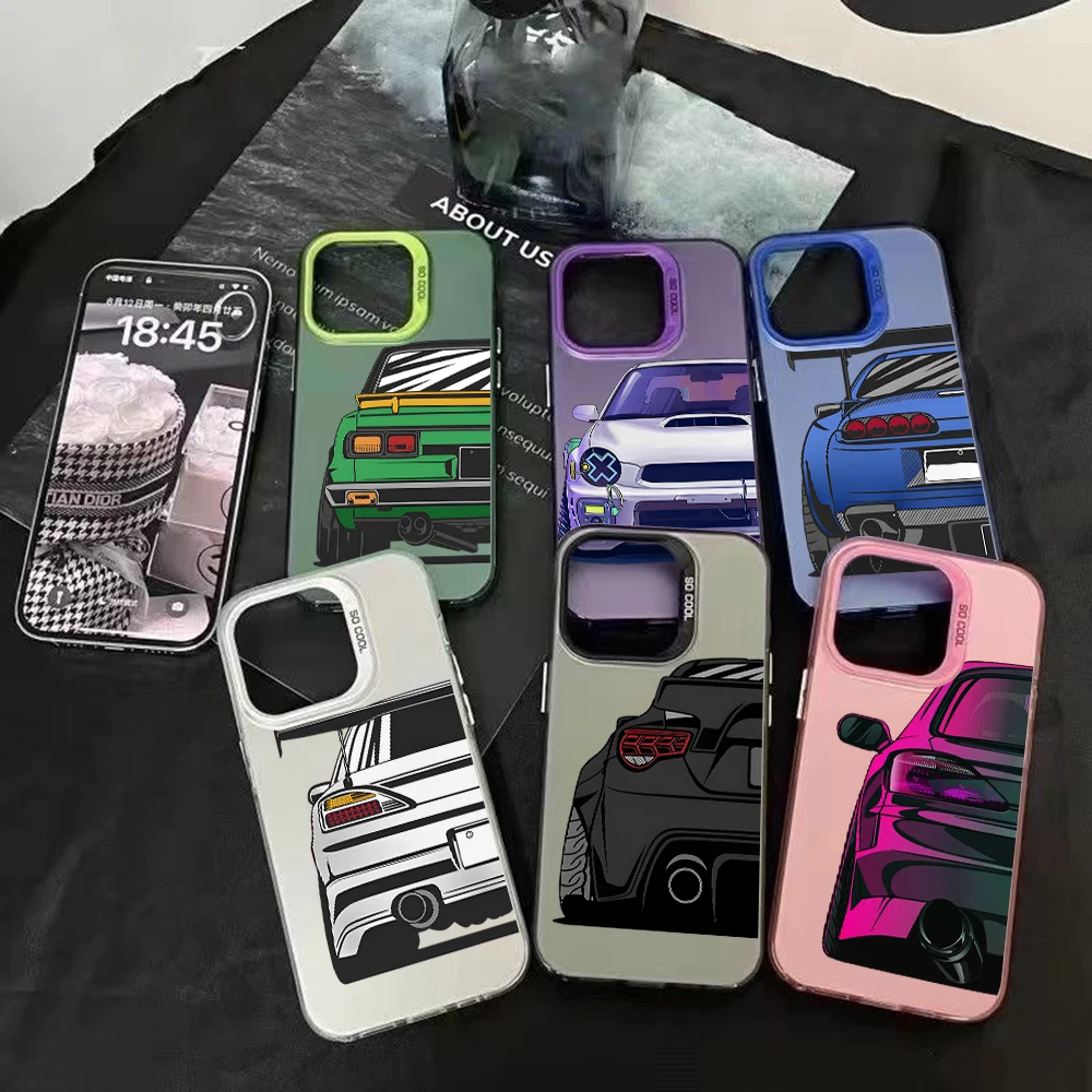 Car Tail Light J-JDM Phone Case for Samsung Galaxy S24 S23 FE S22 Ultra Plus 5G A06 A05S A05 A04S A04 A03S A03 Silver Hard Cover