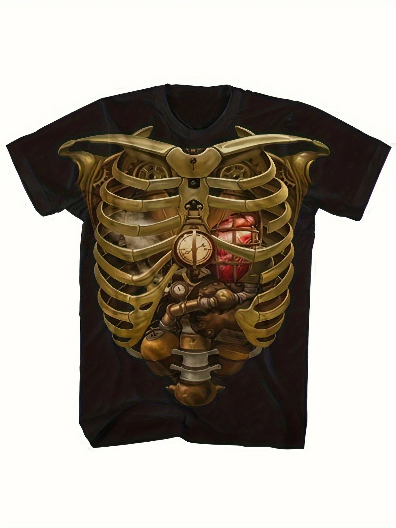 

Мужская футболка с коротким рукавом в стиле стимпанк, черные футболки с круглым вырезом, ретро футуристический костюм, косплей, готический стиль, повседневная мы